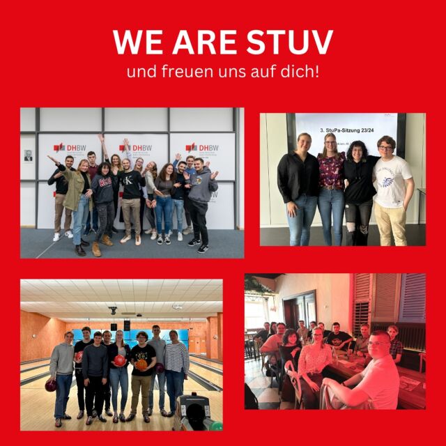 WE ARE STUV ❤️

Montags um 18 Uhr (im StuV Raum) mit Pizza und Getränken 🍕 🍻 🥤

#stuvkarlsruhe #dhbwkarlsruhe