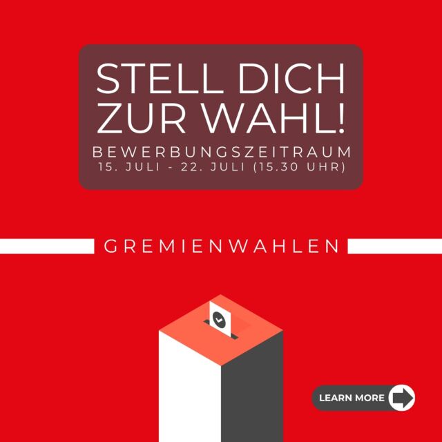 🌟 Werde Teil der Veränderung! 🌟

Hey Studis! Ihr habt Ideen, wie unsere Hochschule besser werden kann? Jetzt ist eure Chance, aktiv mitzuwirken und etwas zu bewegen! Kandidiert für die Gremienwahlen und setzt euch für die Interessen eurer Kommiliton*innen ein. 💬👩‍🎓👨‍🎓

👉 Warum? Weil eure Stimme zählt und ihr die Zukunft mitgestalten könnt!
👉 Wie? Reicht eure Kandidatur bis zum 22. Juli um 15.30 Uhr ein!
👉 Wo? Der Link zur Wahlbewerbung kam per Mail 📩

Für weitere Fragen stehen wir euch unter info@stuv-karlsruhe.de gerne zur Verfügung. 💬

Swipet zur Seite für eine kurze Erklärung der einzelnen Ämter, für die ihr euch bewerben könnt. ➡️

Zeigt, was in euch steckt und seid die Veränderung, die ihr sehen wollt! 🚀💡

#Hochschulwahl #DeineStimmeZählt #StudentPower #Gremienwahlen #SeiDieVeränderung #DHBW