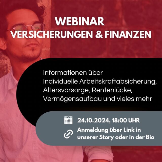 💡 Deine Zukunft. Deine Finanzen. Dein Plan.

Du möchtest endlich Klarheit bei wichtigen Themen wie Arbeitskraftabsicherung, Altersvorsorge, der Rentenlücke und Vermögensaufbau? 🚀

Keine Sorge – hier erwarten dich keine nervigen Verkaufsgespräche, sondern echte Infos, die dich weiterbringen! 💼💡

🗓 Datum: 24.10.2024

⏰ Uhrzeit: 18 Uhr

⏳ Dauer: ca. 1,5 Stunden

📍 Ort: Online

Melde dich jetzt kostenlos über den Link in unserer Bio oder Story an und sichere dir deinen Platz! 🖱️💻

In Kooperation mit der @stuvheidenheim – wir freuen uns auf dich!

#stuvkarlsruhe #finanzenimgriff #finanzworkshop #dhbwkarlsruhe